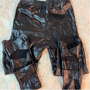 Like New! Vegan Stretchy Leather Slitted Leggings